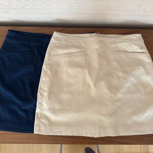 2 Women's 17" Motionflux Woven Golf Skorts (Tan and Blue)